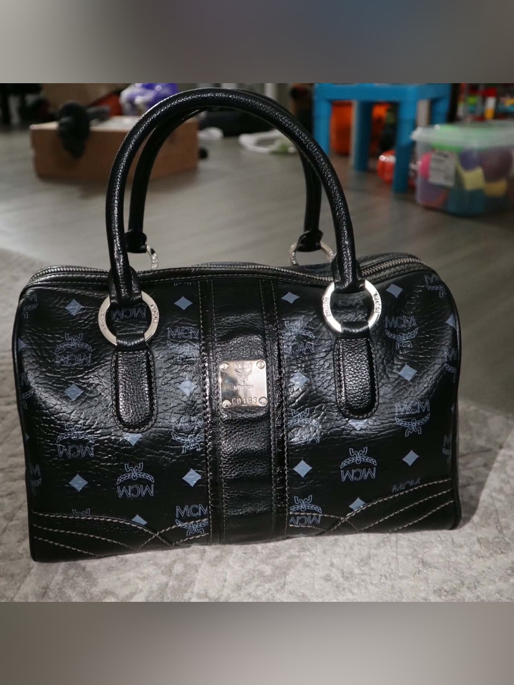 Authentic MCM Mini Boston Satchel in Black Visetos
